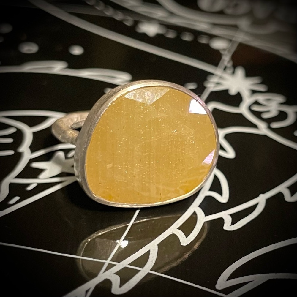 Faceted Yellow Sapphire Sterling Silver Ring 925